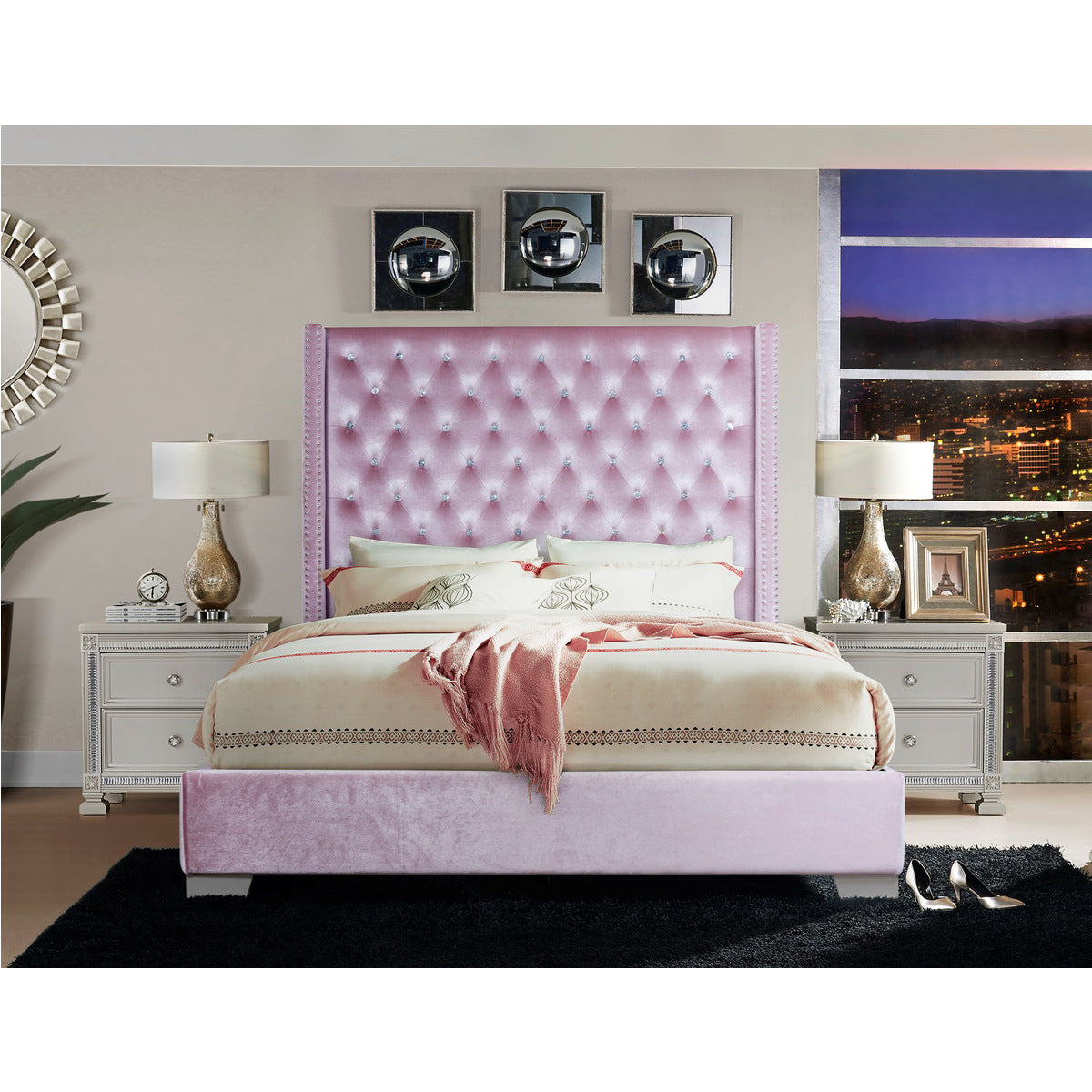 Uphl Velvet Bed, Pink
