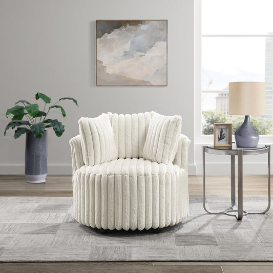 Accent Chair W/ Casters & 3 Pillows, Beige