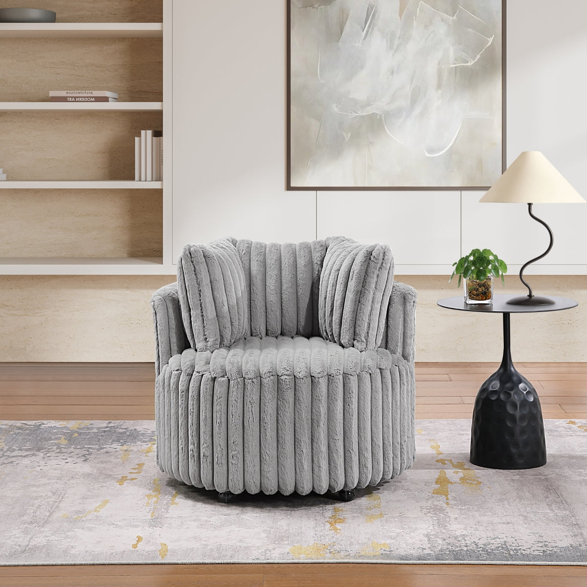Accent Chair W/ Casters & 3 Pillows, Gray