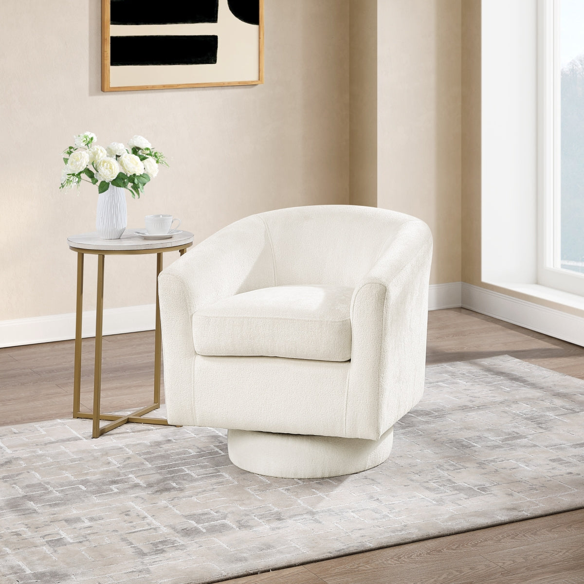 Swivel Accent Chair, Beige Chenille