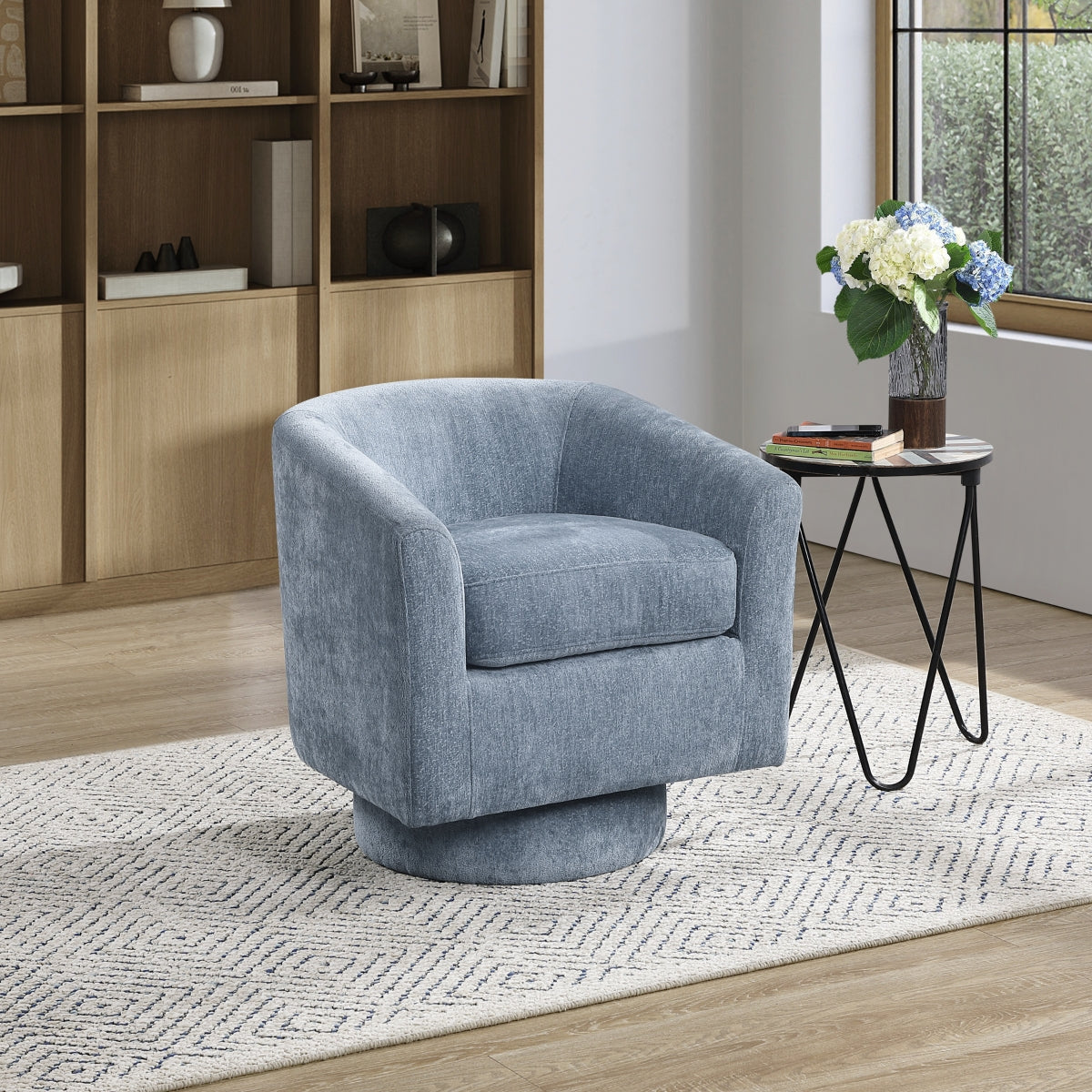 Swivel Accent Chair, Teal Blue Chenille