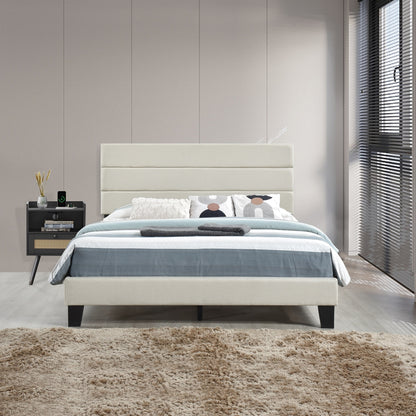 Queen Plaftorm Bed W/ 13 Slats, Beige