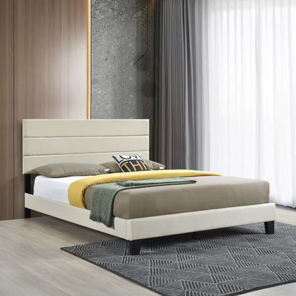 Queen Plaftorm Bed W/ 13 Slats, Beige
