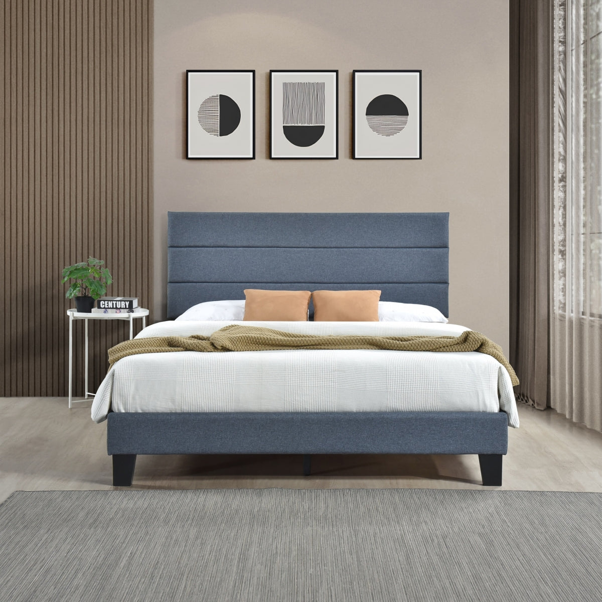 Queen Plaftorm Bed W/13 Slats, Dark Gray