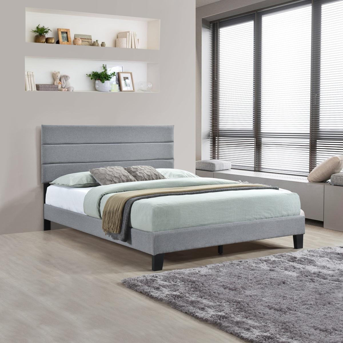 Queen Plaftorm Bed W/ 13 Slats, Gray
