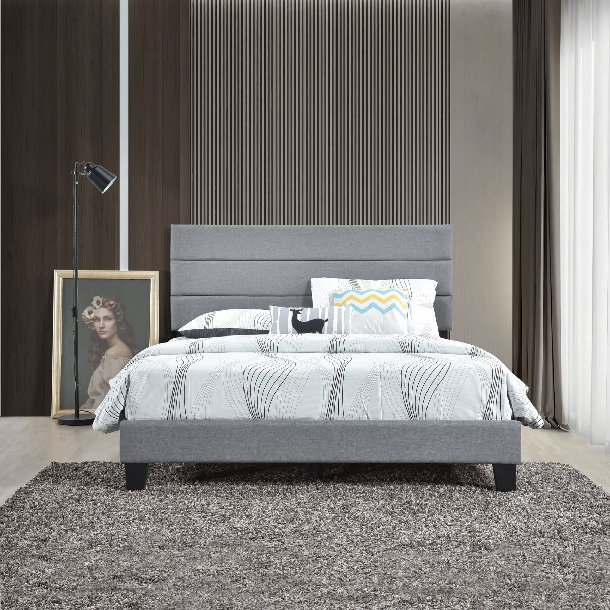 Queen Plaftorm Bed W/ 13 Slats, Gray