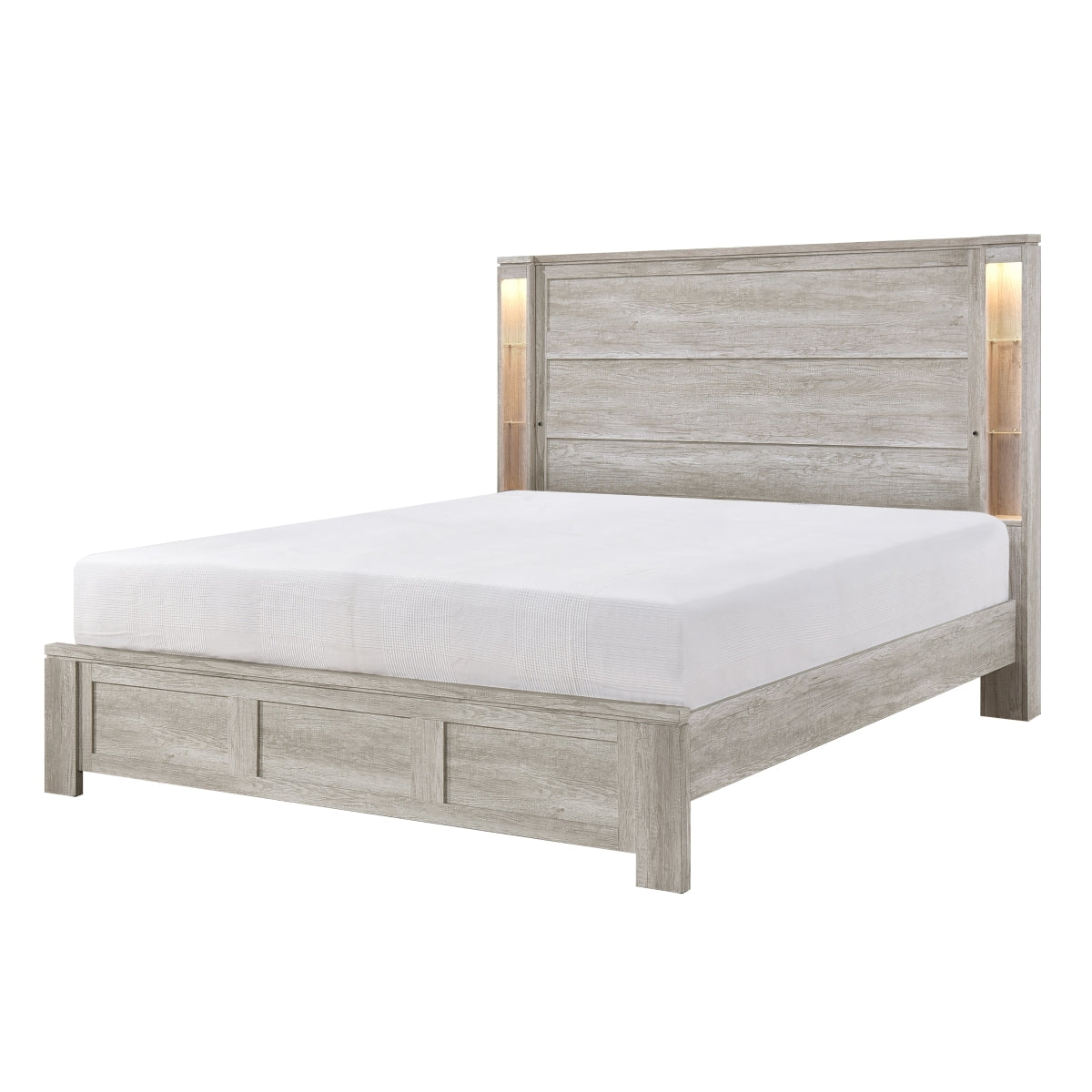 Clarke Queen Bed, Led Lights And Open Shelves