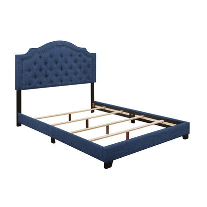 Queen Bed W/Blue Fabric