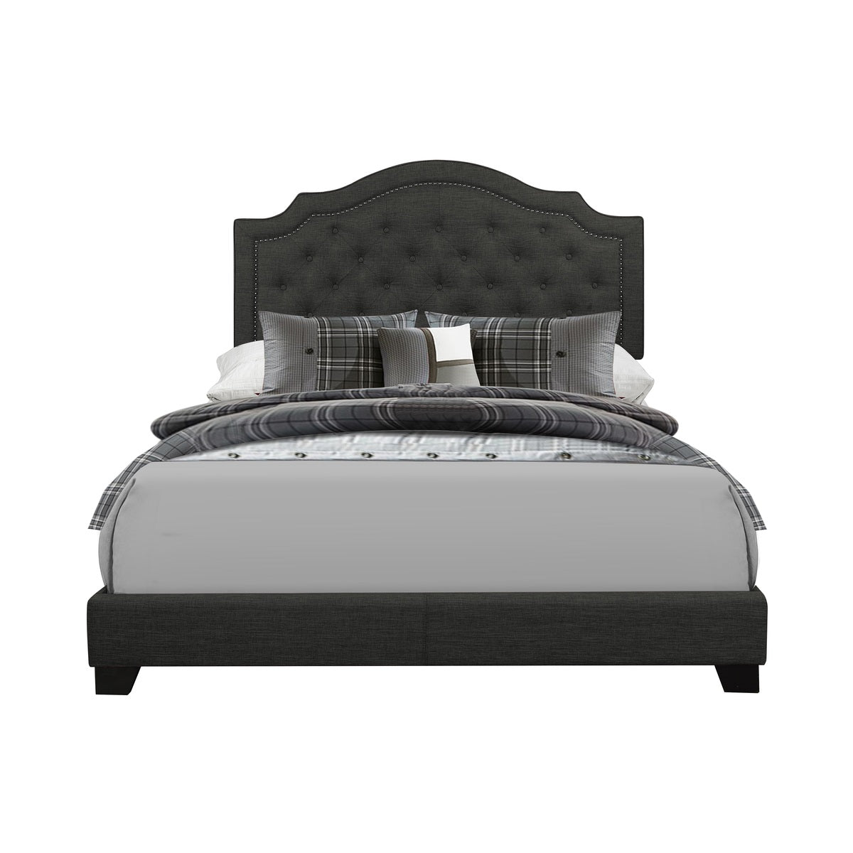 Queen Bed W/Dark Grey Fabric