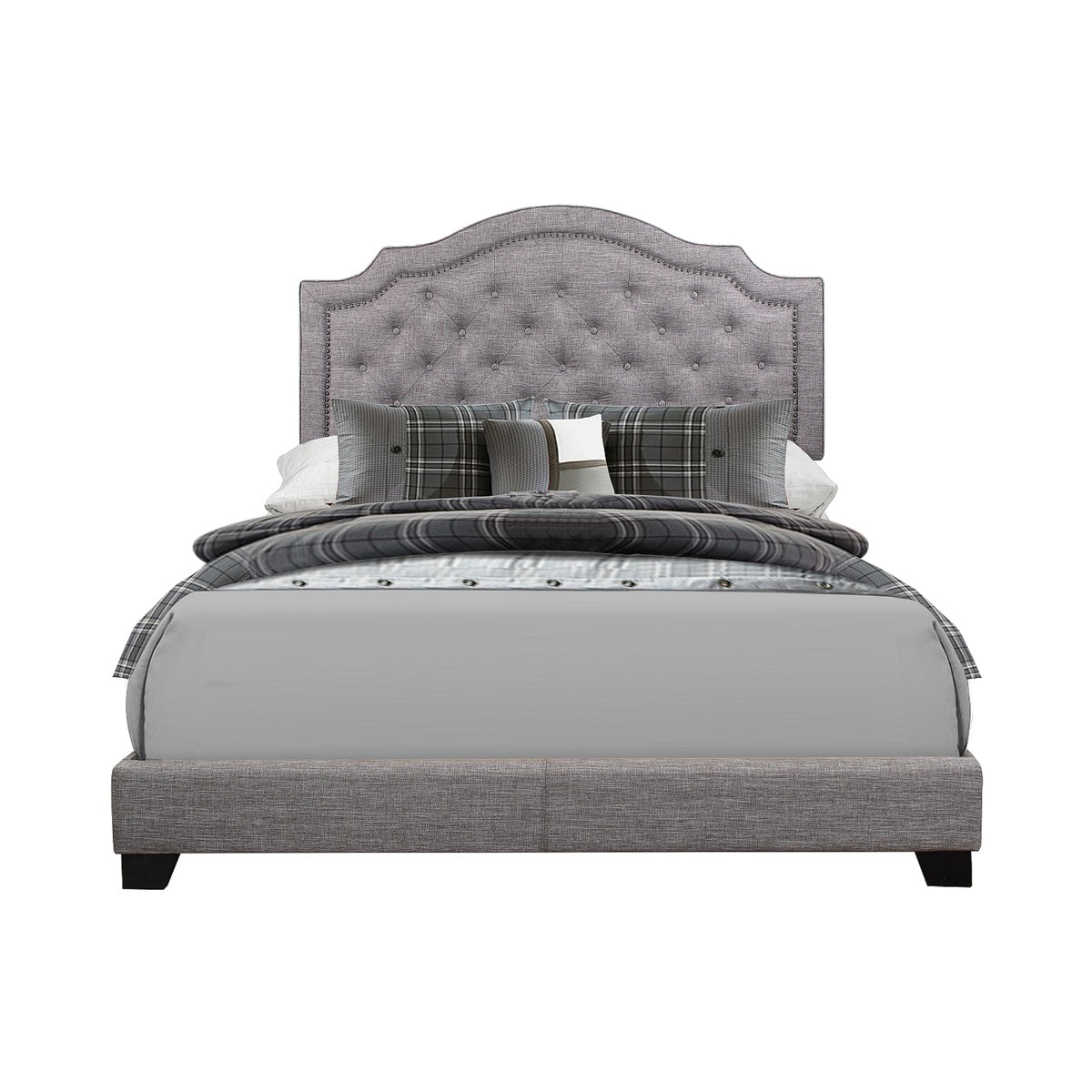Queen Bed W/Grey Fabric
