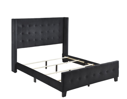 Queen Bed W/ Tufted And W/ Speaker & Usb/Type C, Black Velvet