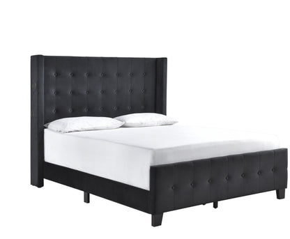 Queen Bed W/ Tufted And W/ Speaker & Usb/Type C, Black Velvet