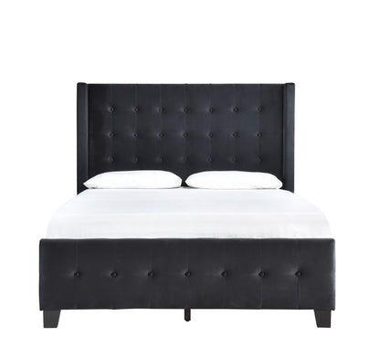 Queen Bed W/ Tufted And W/ Speaker & Usb/Type C, Black Velvet