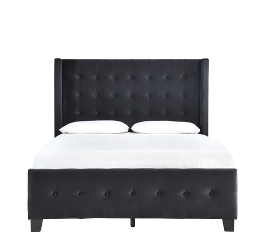 Queen Bed W/ Tufted And W/ Speaker & Usb/Type C, Black Velvet