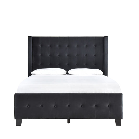 King Bed W/ Tufted And W/ Speaker & Usb/Type C, Black Velvet