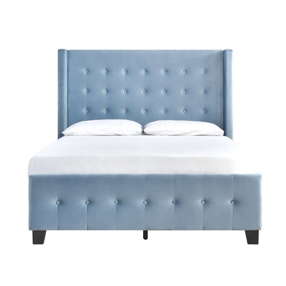 Queen Bed W/ Tufted And W/ Speaker & Usb/Type C, Blue Velvet