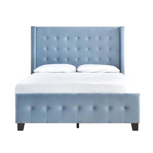 Queen Bed W/ Tufted And W/ Speaker & Usb/Type C, Blue Velvet