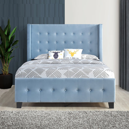 Queen Bed W/ Tufted And W/ Speaker & Usb/Type C, Blue Velvet