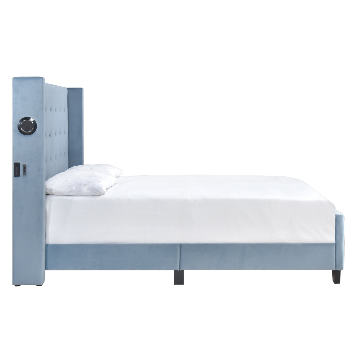 Queen Bed W/ Tufted And W/ Speaker & Usb/Type C, Blue Velvet