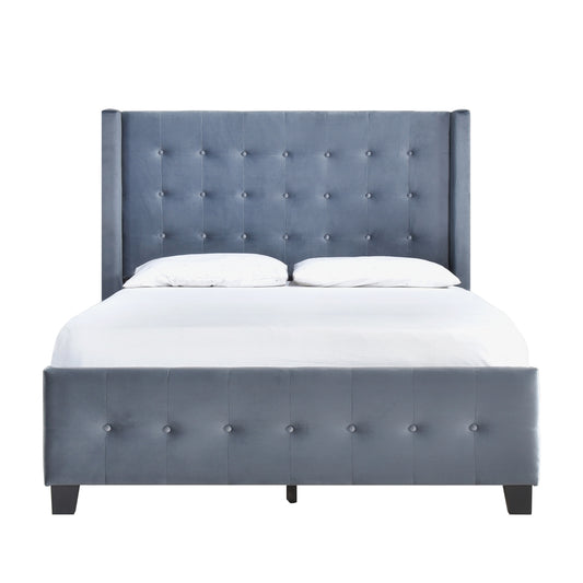 Queen Bed W/ Tufted And W/ Speaker & Usb/Type C, Dark Gray Velvet