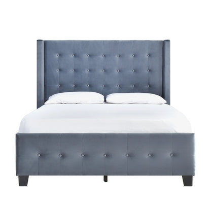 King Bed W/ Tufted And W/ Speaker & Usb/Type C, Dark Gray Velvet
