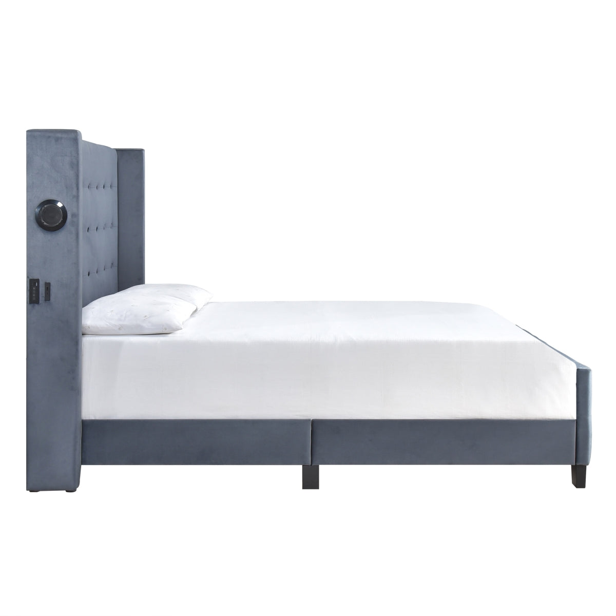 King Bed W/ Tufted And W/ Speaker & Usb/Type C, Dark Gray Velvet