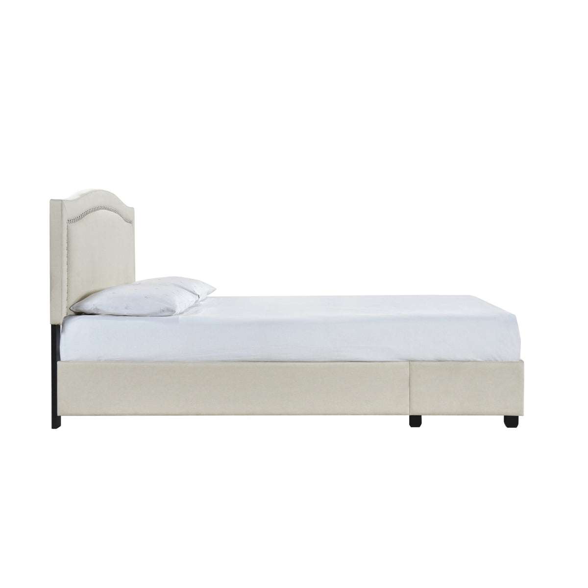 Queen Bed W/ Fb Storage, Nailhead, 8 Slats & 3 Support Legs, Beige