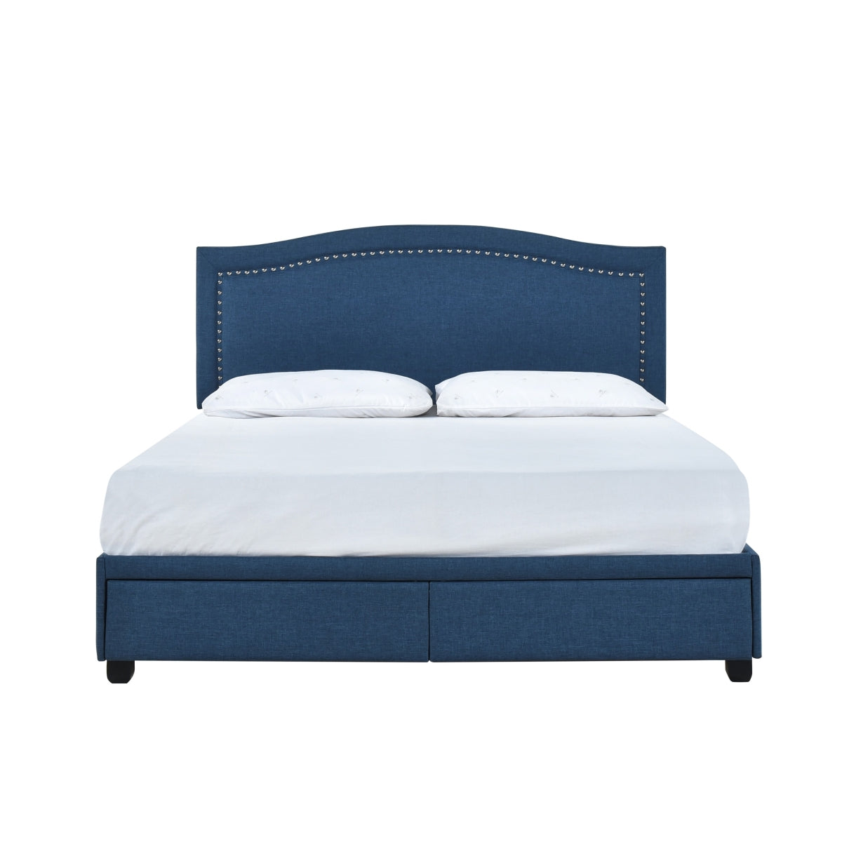 Queen Bed W/Fb Storage, Nailhead, 8 Slats & 3 Support Legs, Blue
