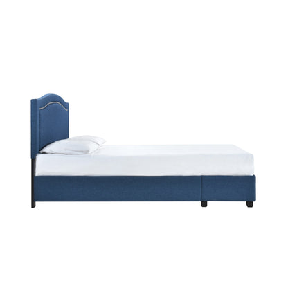 King Bed W/Fb Storage, Nailhead, 8 Slats & 6 Support Legs, Blue