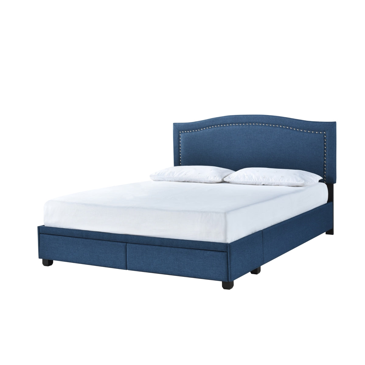 King Bed W/Fb Storage, Nailhead, 8 Slats & 6 Support Legs, Blue