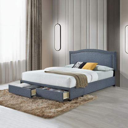King Bed W/Fb Storage, Nailhead, 8 Slats & 6 Support Legs, Dark Gray