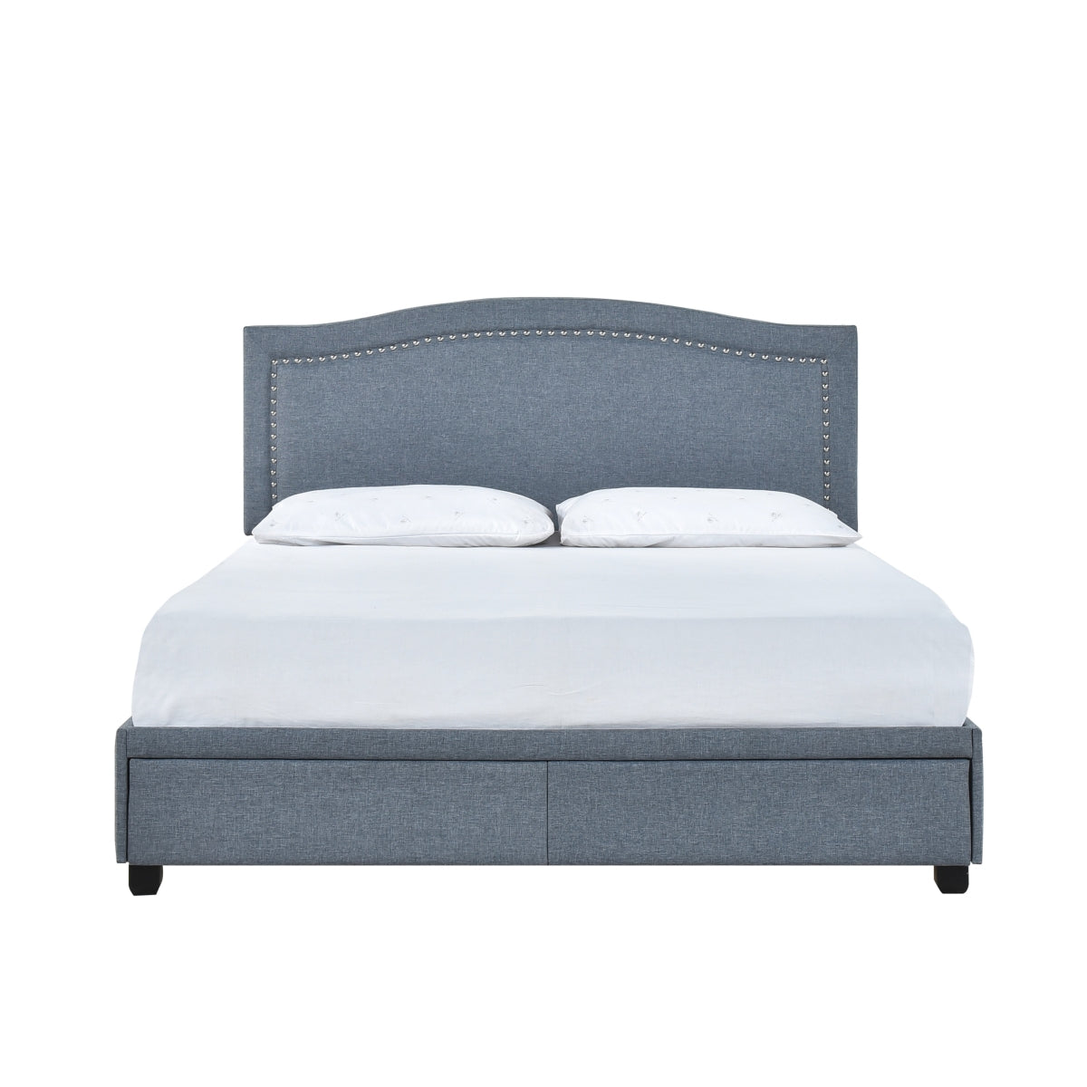 King Bed W/Fb Storage, Nailhead, 8 Slats & 6 Support Legs, Dark Gray
