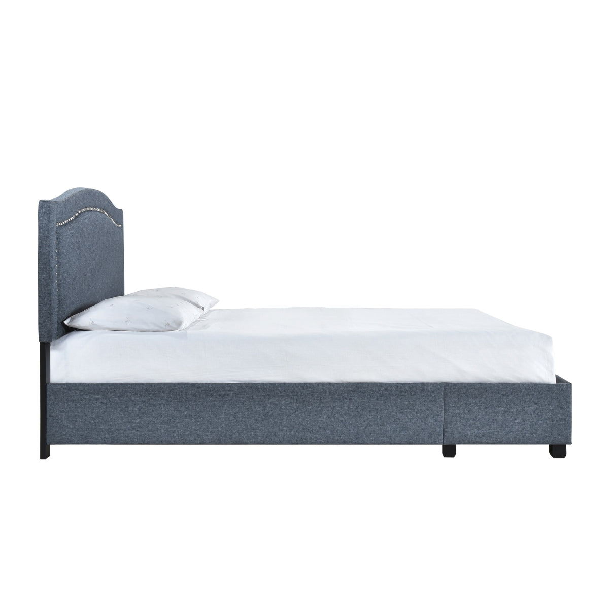 King Bed W/Fb Storage, Nailhead, 8 Slats & 6 Support Legs, Dark Gray