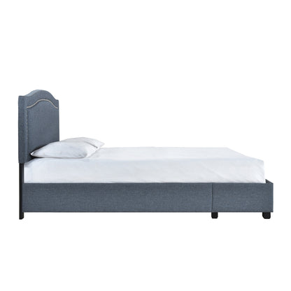 King Bed W/Fb Storage, Nailhead, 8 Slats & 6 Support Legs, Dark Gray