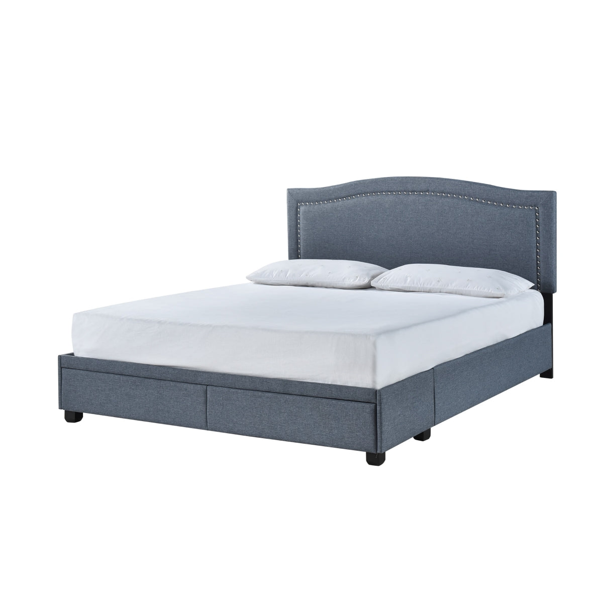 King Bed W/Fb Storage, Nailhead, 8 Slats & 6 Support Legs, Dark Gray
