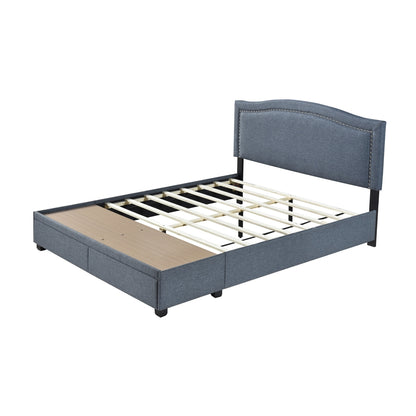 King Bed W/Fb Storage, Nailhead, 8 Slats & 6 Support Legs, Dark Gray