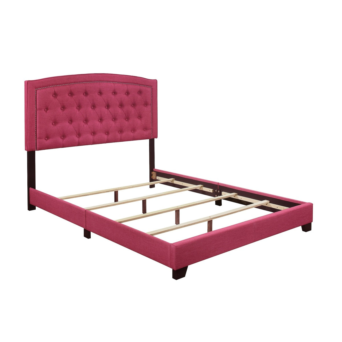Queen Bed W/Pink Fabric
