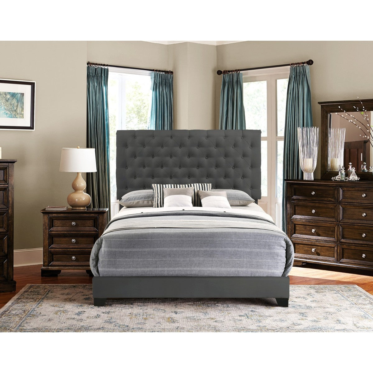 Full Bed W/Dark Grey Fabric