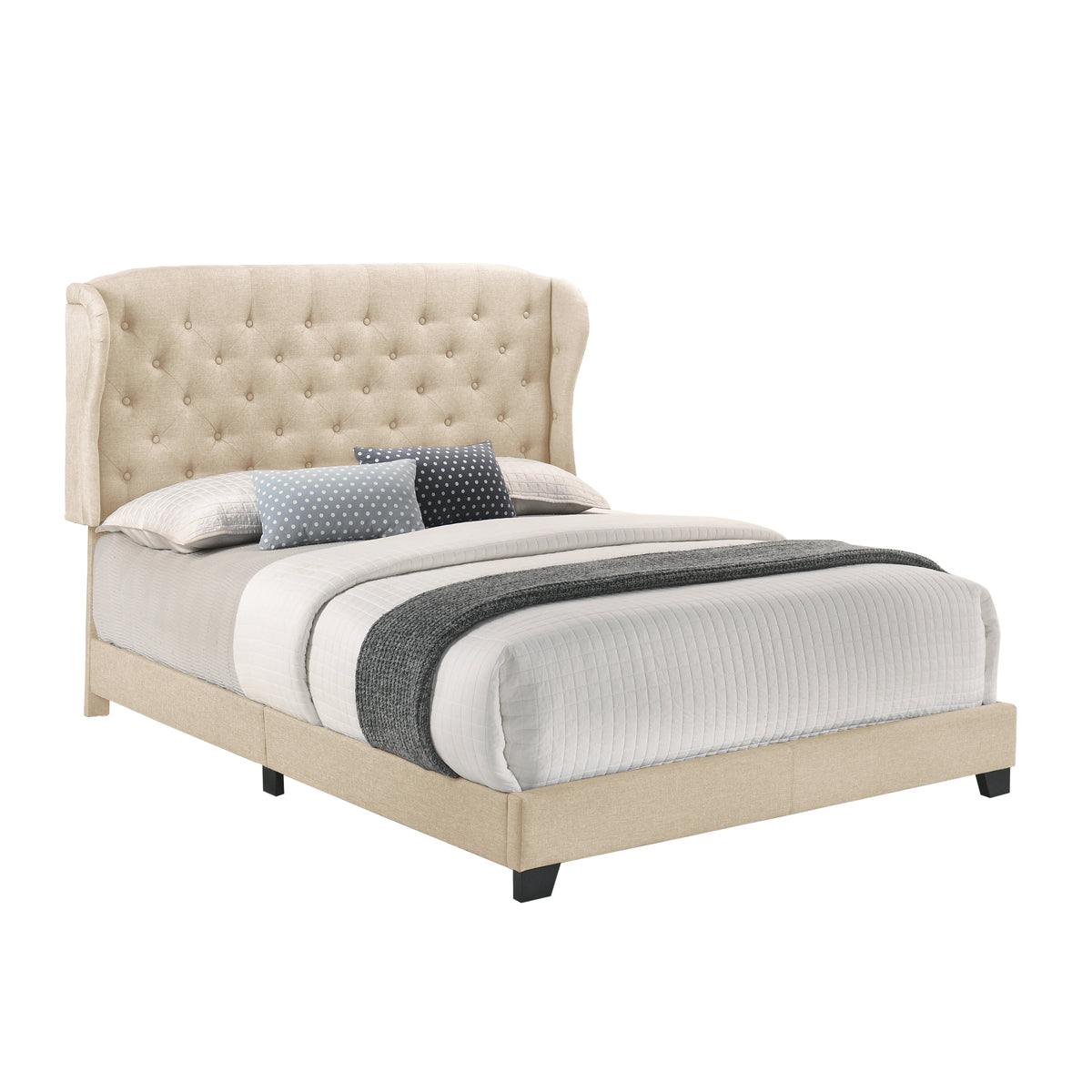 Queen Bed W/Beige Fabric