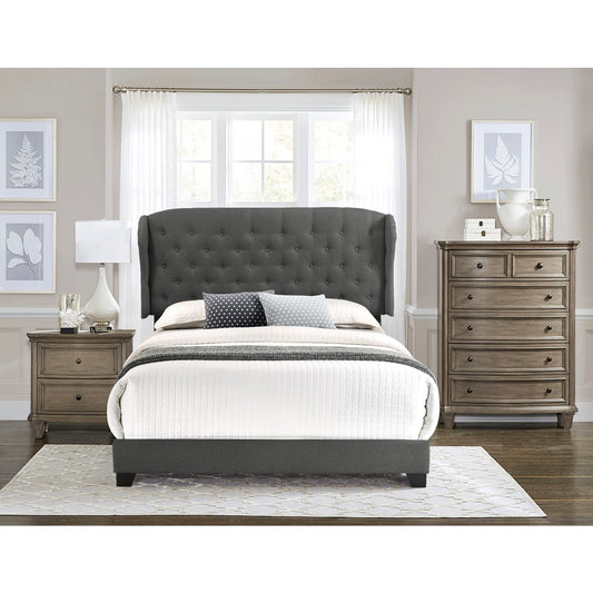 Queen Bed W/Dark Grey Fabric