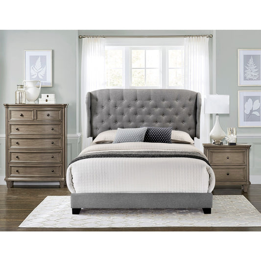 King Bed W/Grey Fabric