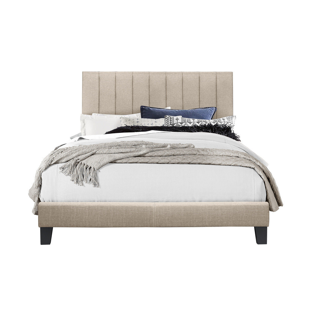 Channel Platform Bed W/Beige Fabric