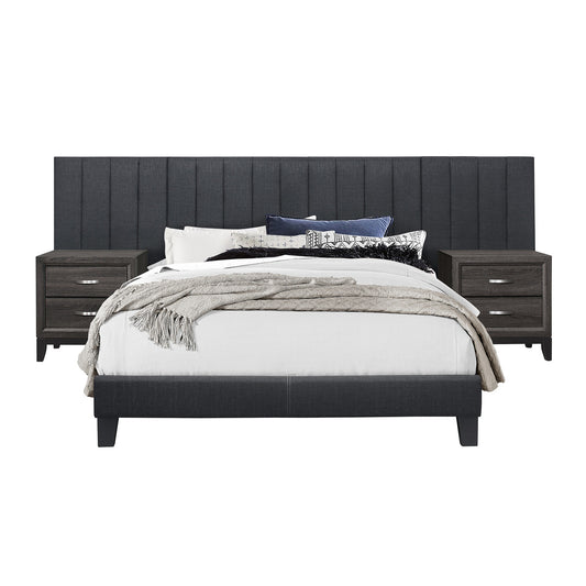 Queen Wall Bed With 2 Panels, Dark Gray