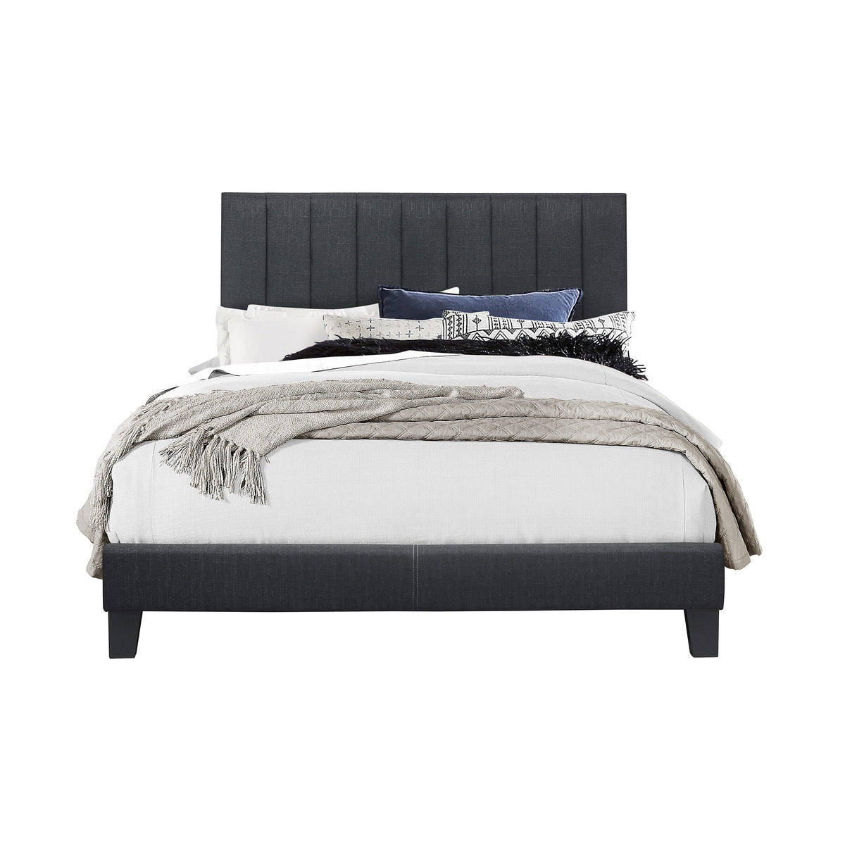Channel King Platform Bed W/Dark Grey Fabric