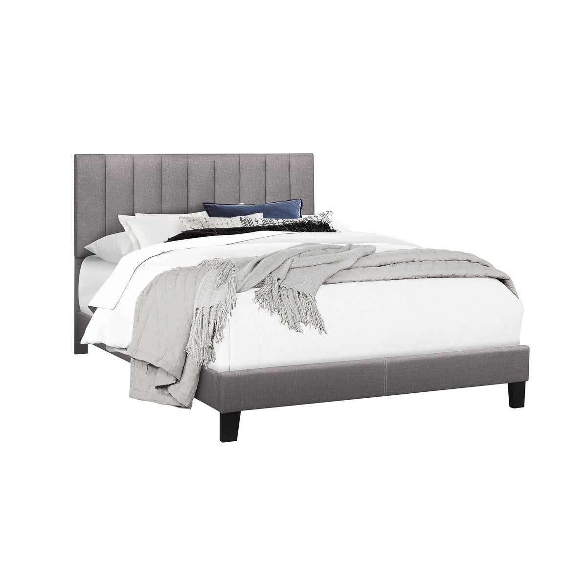 Channel Platform Bed W/Grey Fabric