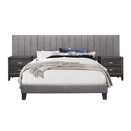 King Wall Bed With 2 Panels, Gray
