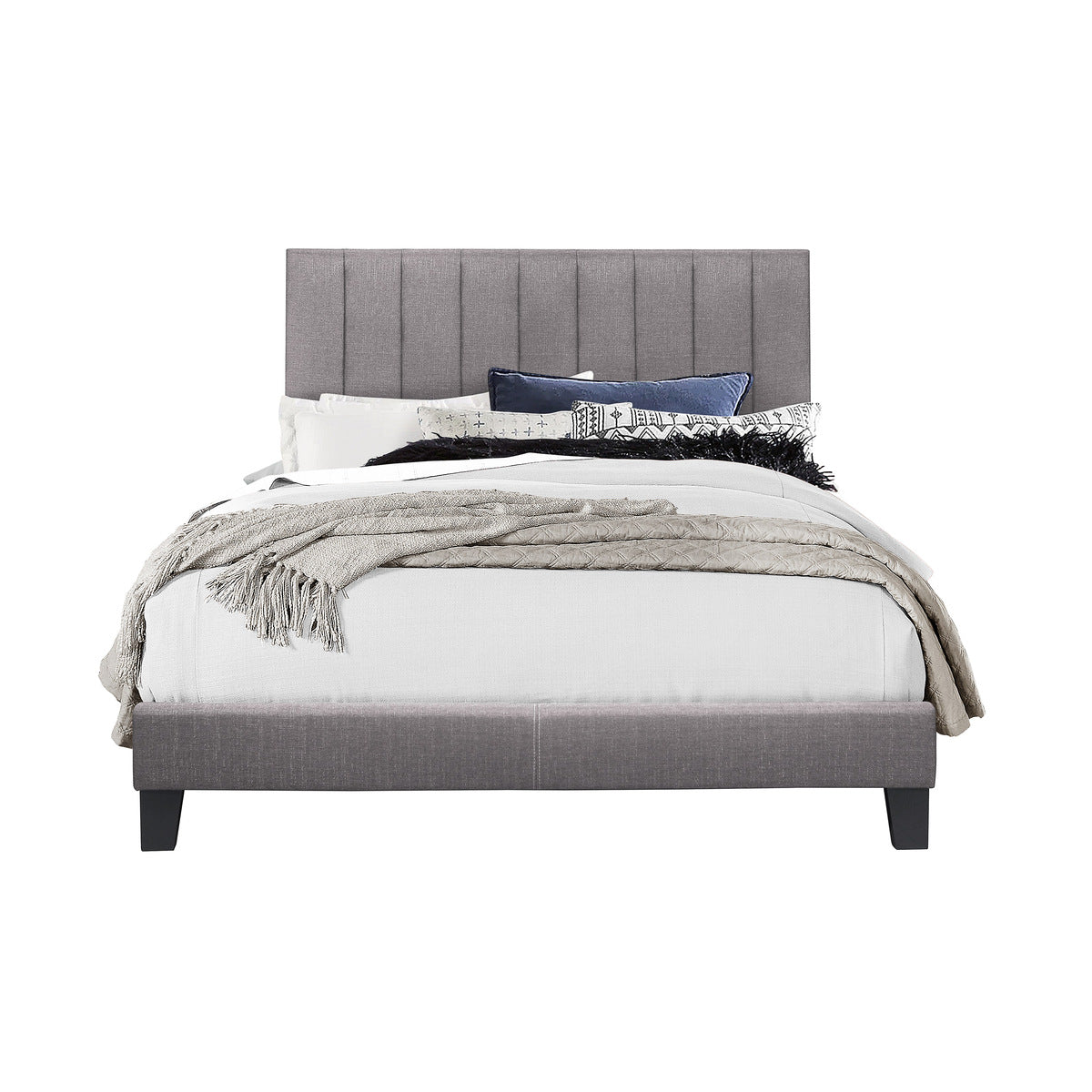 Channel Platform Bed W/Grey Fabric