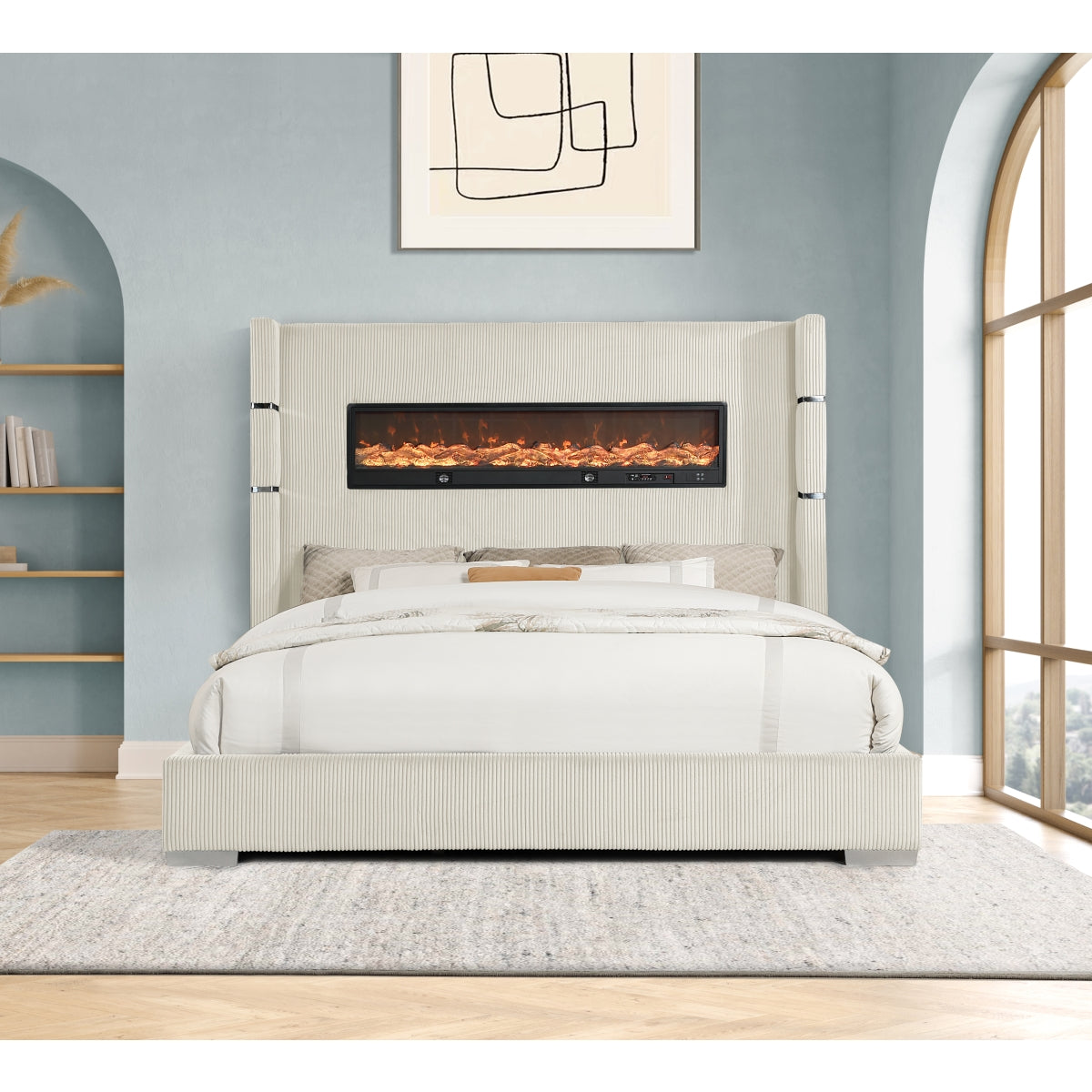 Vadra Uphl Qn Bed W/ Fireplace Display