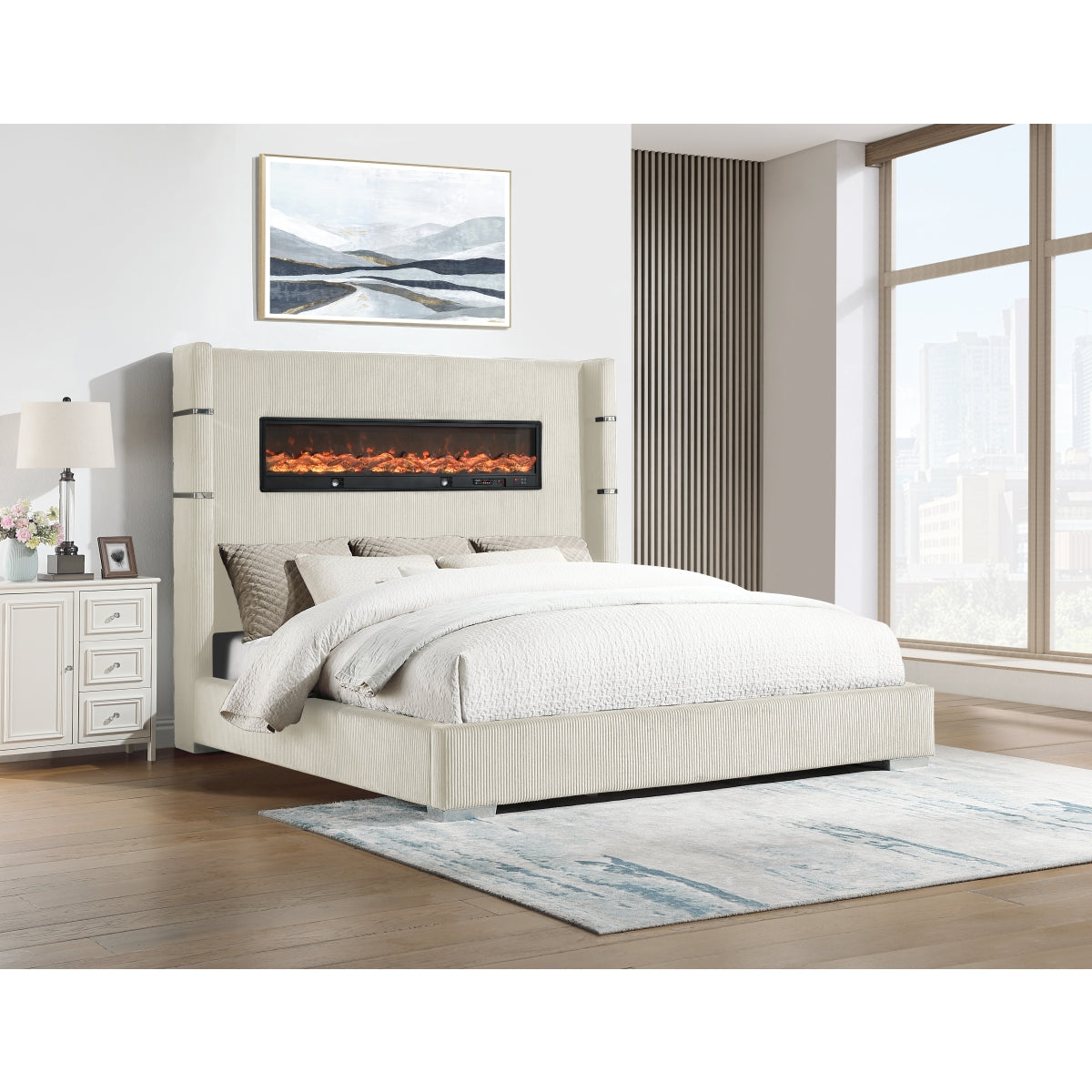 Vadra Uphl Ek Bed W/ Fireplace Display