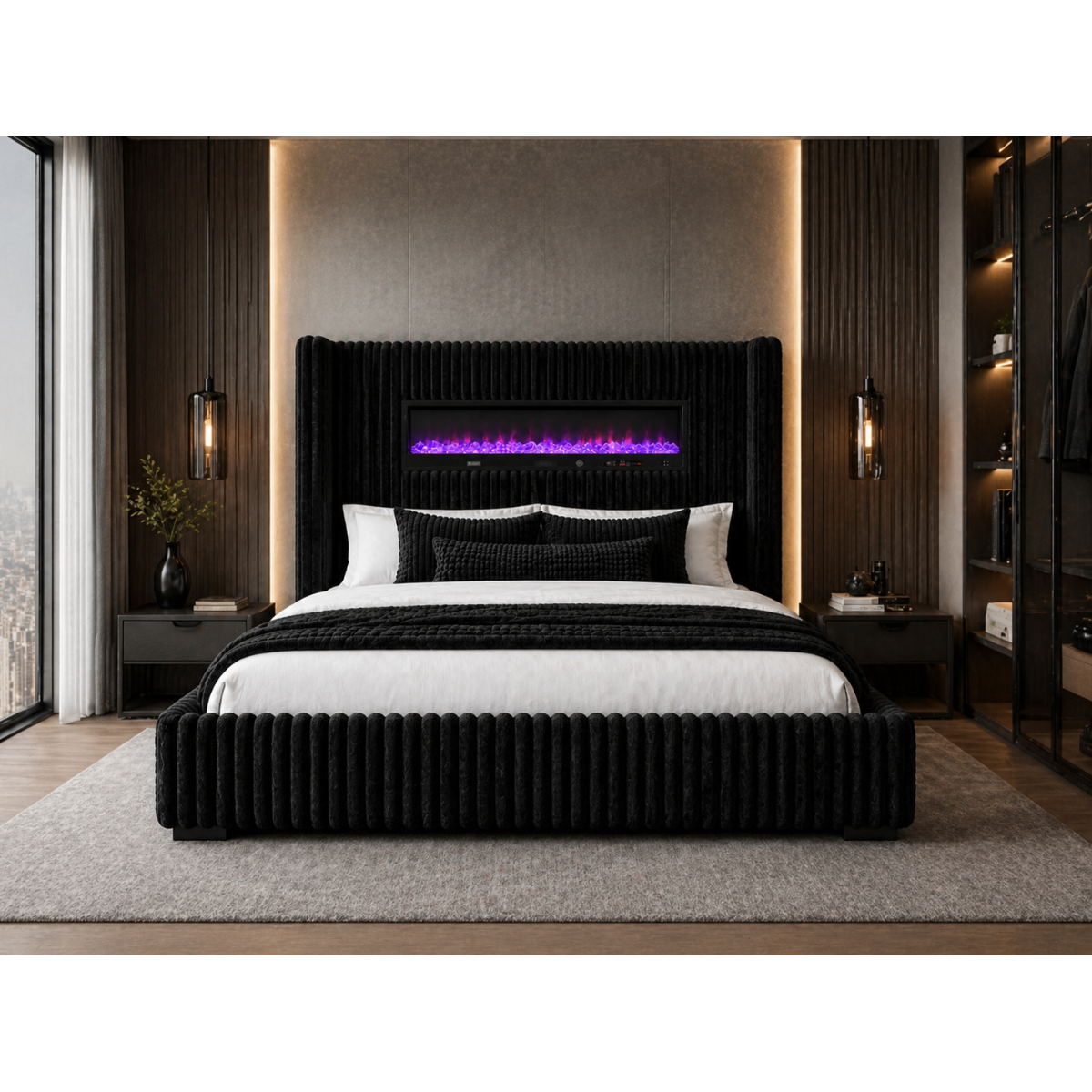 Taryn Bedroom King Bed w/ Bluetooth fireplace